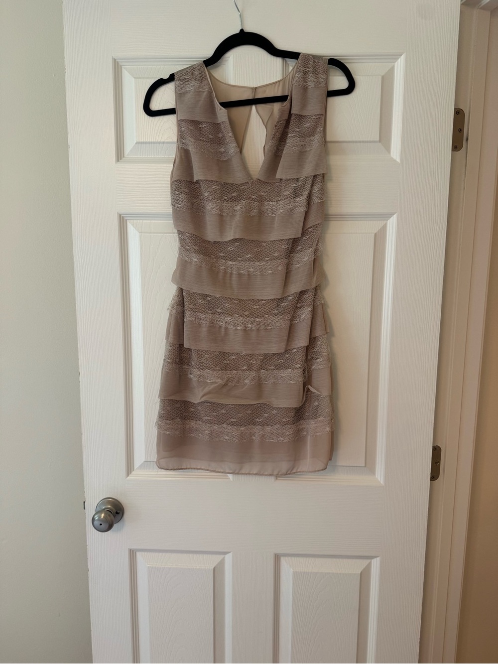 BCBGeneration Taupe Layered V-Neck Cocktail Dress